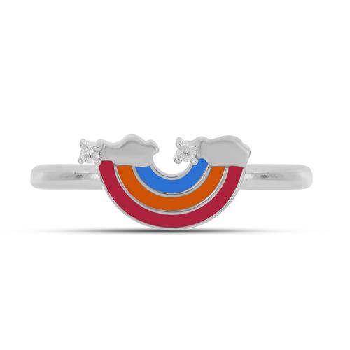 BUY 925 SILVER NATURAL WHITE TOPAZ GEMSTONE WITH ENAMEL RAINBOW RING